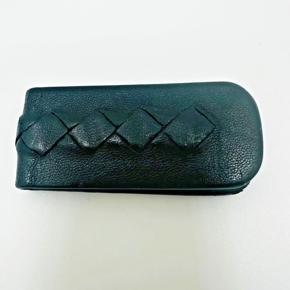 Bottega Veneta Black Intrecciato Leather Money Clip Magnetic Slim Minimalist